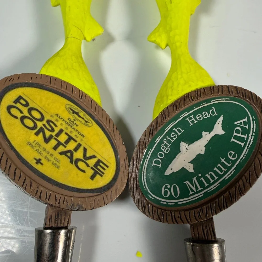 Dogfish Head 60 Minute IPA Positive Contact Shark Beer Tap Handles Yellow Pair
